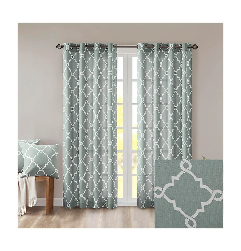 Avobird Fretwork Print Grommet Top Window Curtain Panel