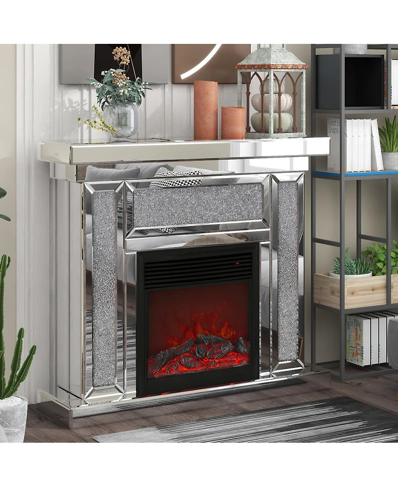 Streamdale Furniture 46" Acrylic Diamond Mirror Electric Fireplace Mantel