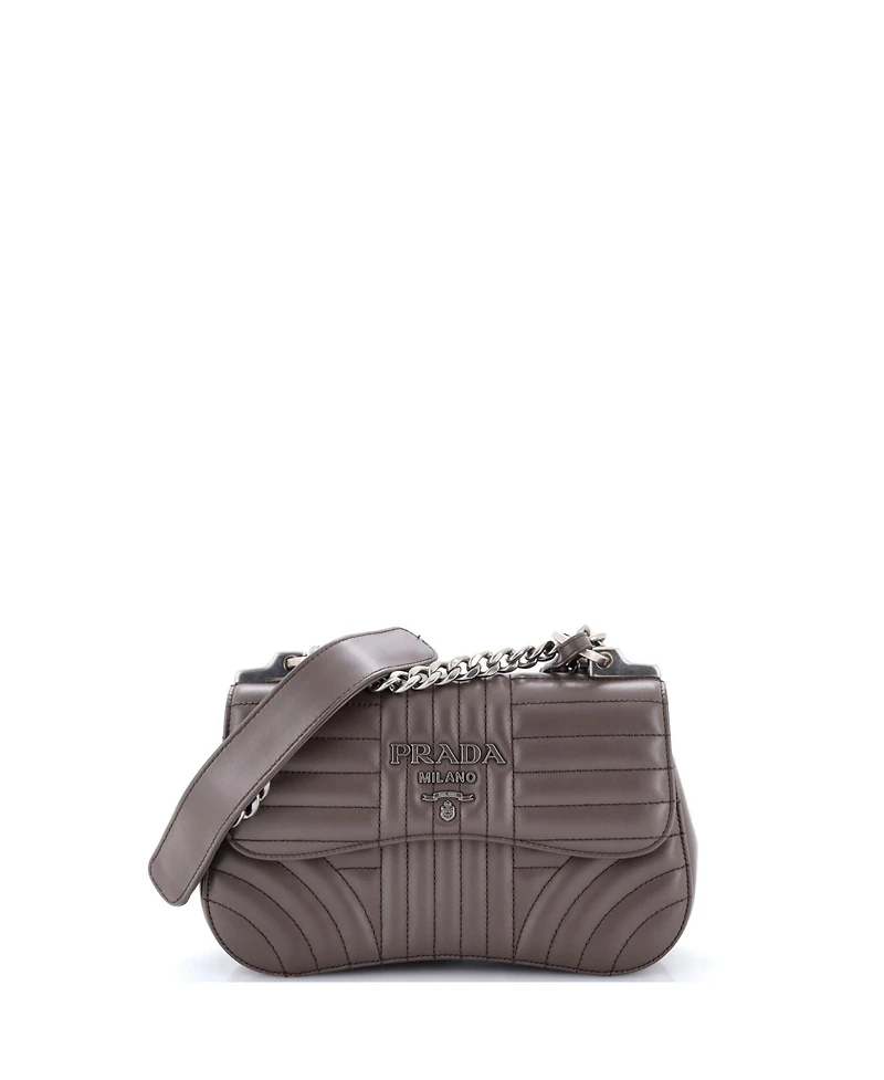 Pre-Owned Prada Small Curved Flap Chain Shoulder Bag Diagramme Quilted Leather