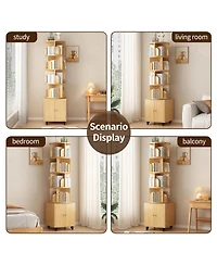sumyeg 360 Degree Rotating Display Cabinet 5 Tier Corner Bookshelf with Drawer