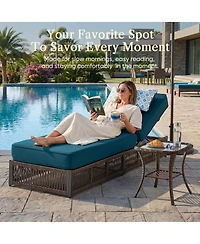 Pocassy Outdoor Chaise Lounge, Wicker Recliner with Adjustable Backrest, 5inch Thick Water Repellent Cushions, Patio Rattan Lounge Chairs