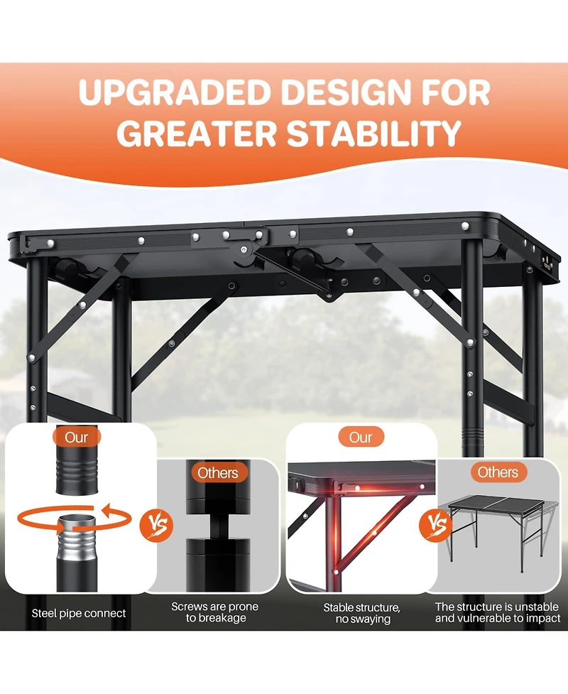 Piscifun Small Folding Camping Table Adjustable Height Portable Aluminum Lightweight Outdoor Picnic Bbq With Carry Handle