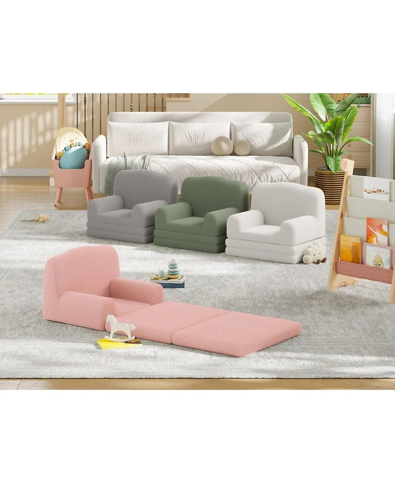 gaomon Kids Couch, 2-in-1 Comfy Toddler Couch Fold Out, Convertible Sofa to Lounger Foam Kids Chair with Soft Sherpa
