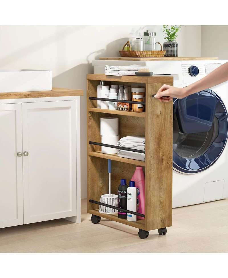 Tribesigns Slim Storage Cart: Rolling Narrow Kitchen Cart On Wheels. 4-Tier Slide-Out Utility Cart With Handle For Kitchen, Bathroom, Laundry
