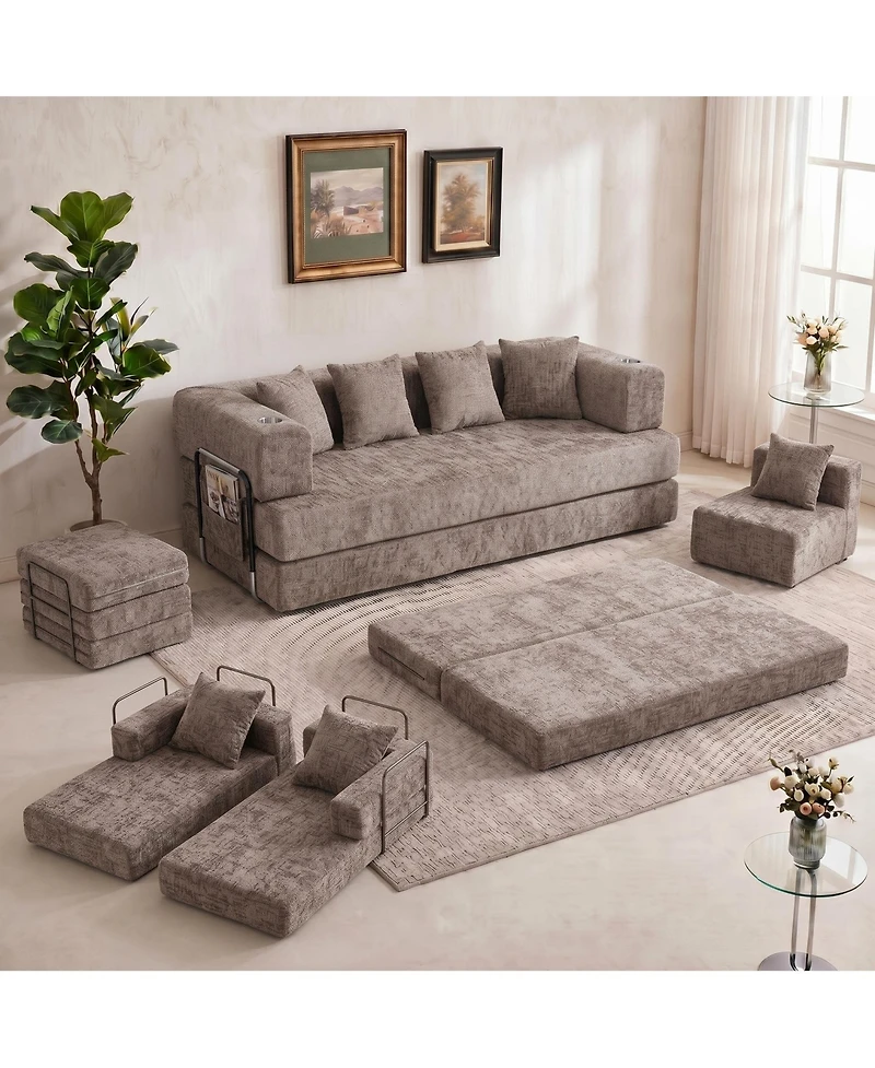 gaomon 79 Inch Corduroy Floor Sofa with 4 Pillows and 2 Cup Holders, Armless Deep Seat Design, Perfect for Living Rooms, Apartments and Small Spaces