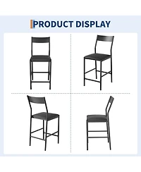 homfan Set of 2 Bar Stools, 24 Inch Pu Leather Counter Height Stools with Backrest and Footrest for Kitchen or Dining Room