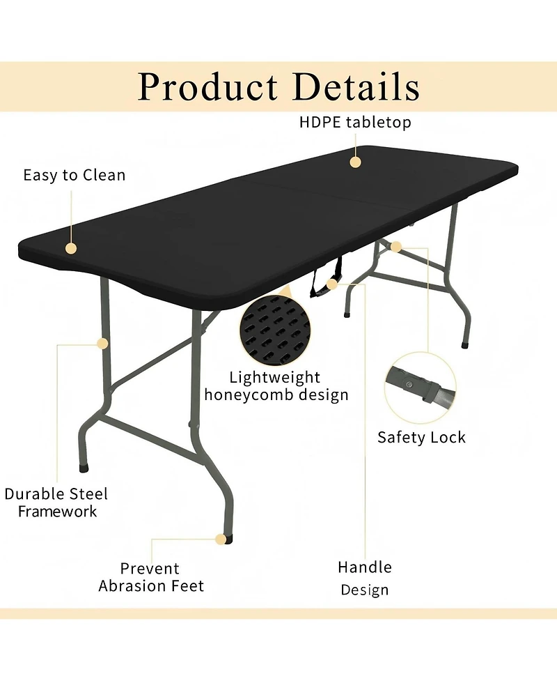 Piscifun Set Of 2 Folding Tables Carrying Handle Lightweight Portable Plastic Camping Steel Indoor Outdoor Party Dining Wedding Events Picnic