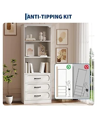 gaomon 70" H Bookshelf with 3 Drawers, Tall Bookcase with 3-Tier Open Shelves Wood Bookcase with Adjustable Shelf Kitchen Storage Cabinets
