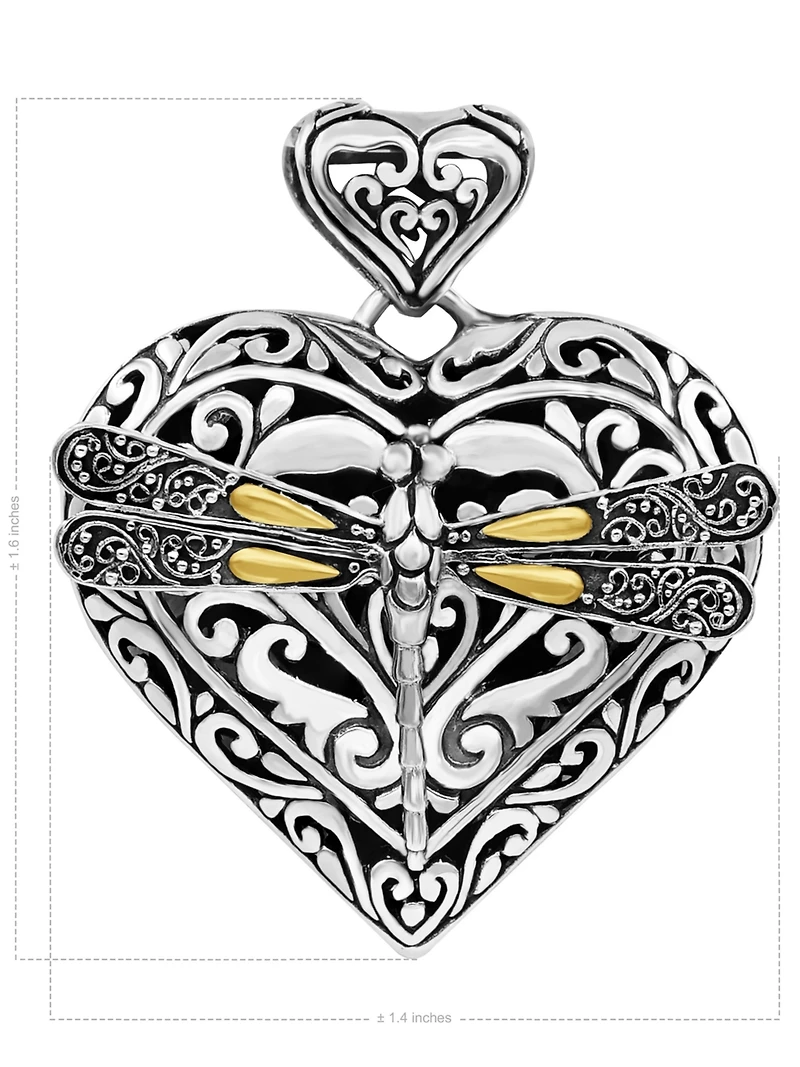 Devata Dragonfly Heart Pendant Necklace in Sterling Silver and 18K Gold