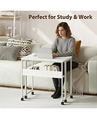 gaomon Folding Rolling Desk with Storage Shelf, Space-Saving Portable Computer Table for Home Office