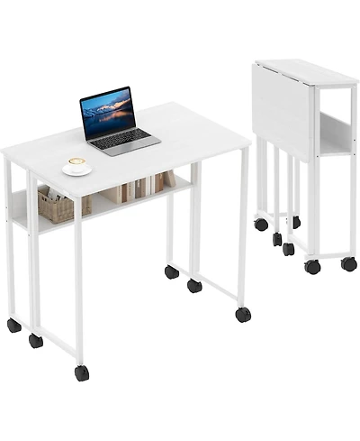 gaomon Folding Rolling Desk with Storage Shelf, Space-Saving Portable Computer Table for Home Office