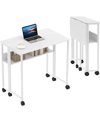 gaomon Folding Rolling Desk with Storage Shelf, Space-Saving Portable Computer Table for Home Office