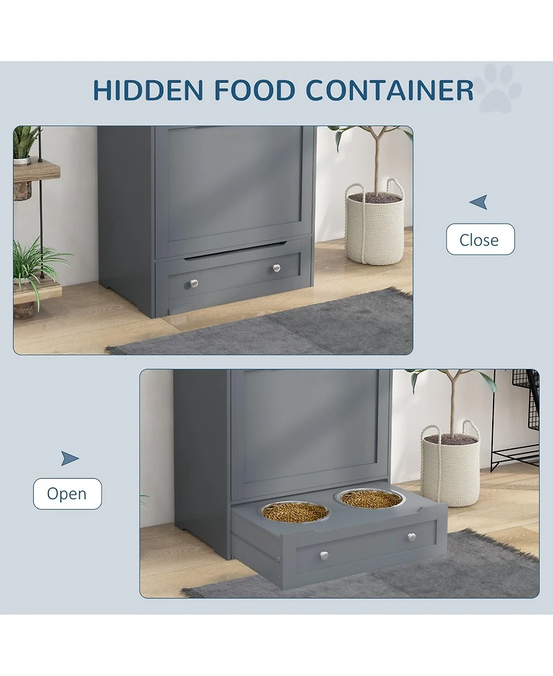 Ruie Tall Pet Feeder Station Storage Cabinet with Raised Dog Bowls