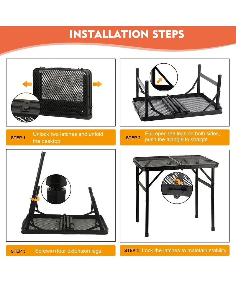 Piscifun Camping Table Mesh Desktop Lightweight Portable Folding Grill Height Adjustable Metal Outdoor Cooking Bbq Picnic