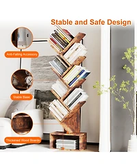 homfan 8 Tier Tree Bookshelf, Free Standing Tree Bookcase with Drawer, Utility Book Organizer Shelves for Home Office, Living Room, Bedroom
