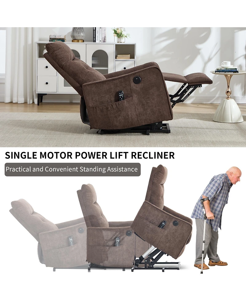 Clihome Power Lift Recliner Chair with Massage and Heat, Single Motor Reclining Chair with Usb Port, 155degree(s) Recline Lift Chair for Elderly