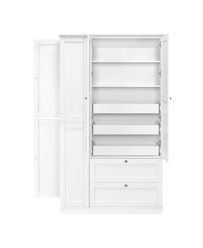 Streamdale Furniture 73.6" Farmhouse Kitchen Pantry Cabinet with 8 Shelves, 2 Drawers and 4 Doors