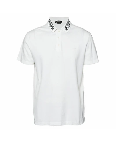 Pre-Owned Versace Men's Floral Embroidered Collar Pique Polo T-Shirt