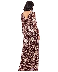 Betsy & Adam Petite V-Neck Long-Sleeve A-Line Gown