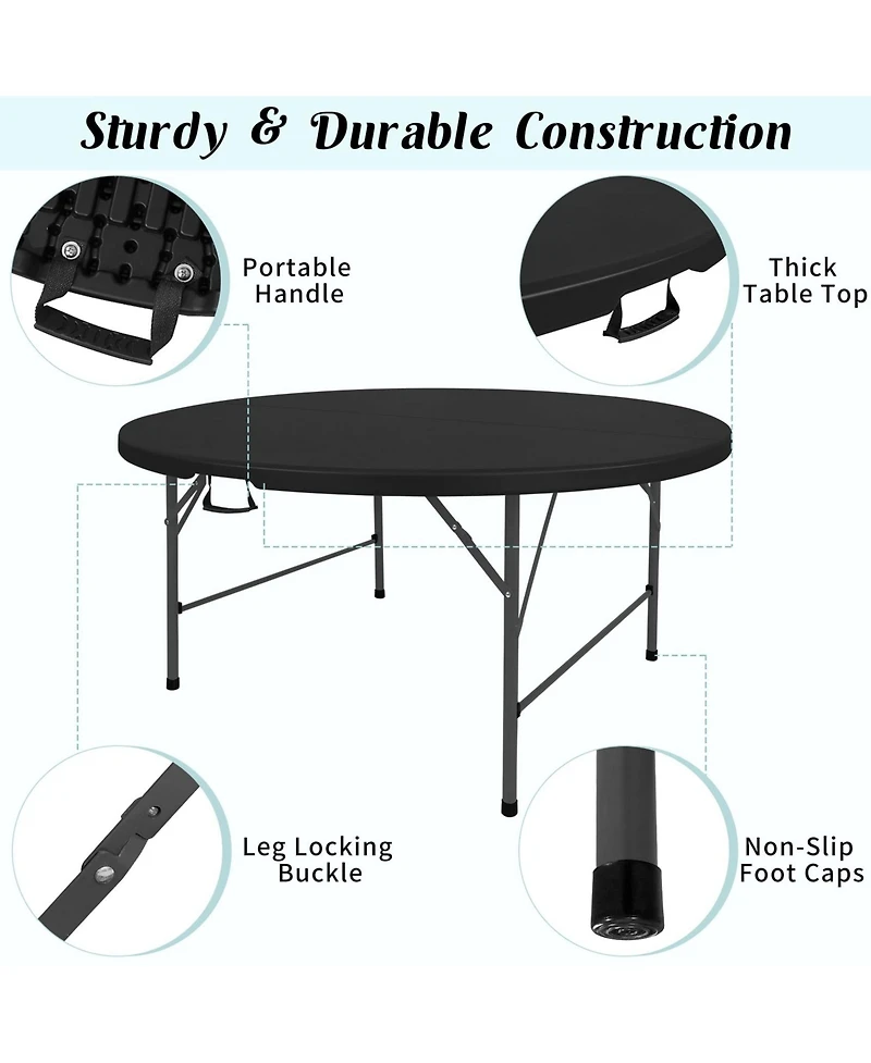 Piscifun Round Folding Table Fold in Half Portable Plastic Indoor Outdoor Party Dining Wedding Camping Picnic Events Handle