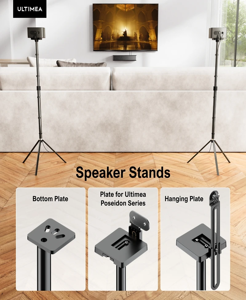 Ultimea Height-Adjustable Speaker Stands Pair, 24.4" To 36.6"