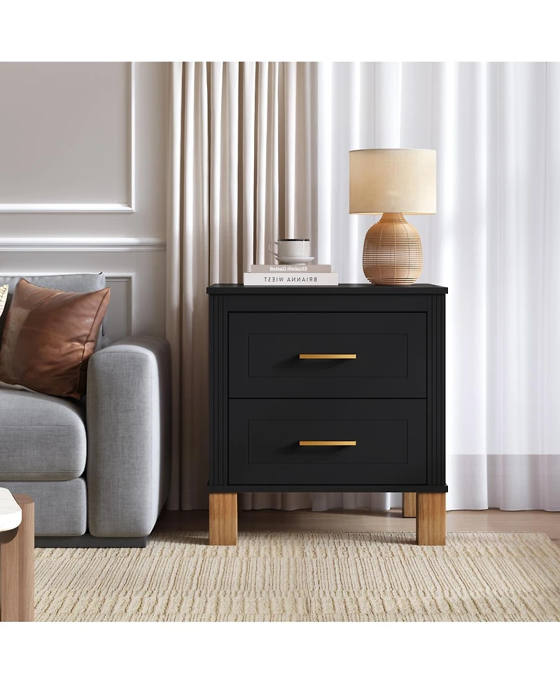 Streamdale Furniture 2-Drawer Fluted Wood Nightstand with Metal Handle