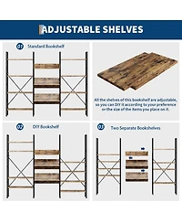 homfan Triple-Wide Adjustable Bookshelf, Industrial Steel Frame 11-Shelf Storage Rack, Anti-Tip Multi-Functional Room Divider Display Shelf