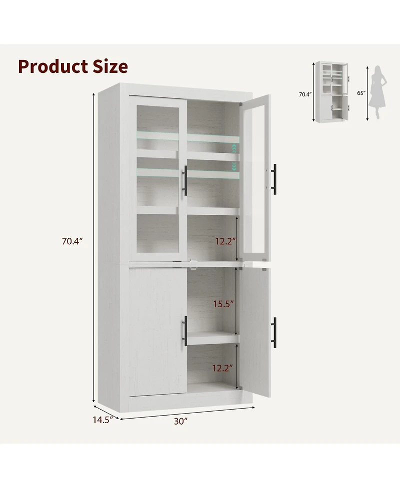 homfan 70.45" Tall Farmhouse Kitchen Pantry Cabinet, 4-Door Wood Storage with Adjustable Shelves