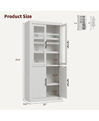 homfan 70.45" Tall Farmhouse Kitchen Pantry Cabinet, 4-Door Wood Storage with Adjustable Shelves
