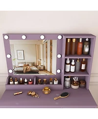 Streamdale Furniture Stylish Vanity Desk Set with Lighted Mirror, Stool and 3 Color Modes