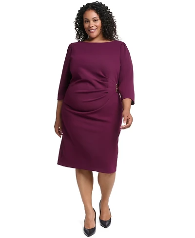 Jessica Howard Plus Long-Sleeve Boat Neck Sheath Dress