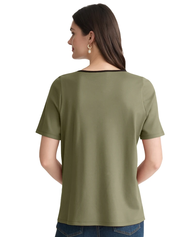 Jones New York Women's Color-Block Button Shoulder T-Shirt