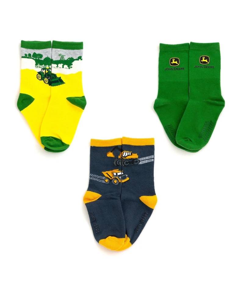 John Deere Little Kids' Boy or Girl ( 4 - 6 ) Non-Slip Grip Crew Socks Set