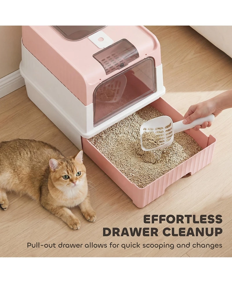 Ruie Hooded Cat Litter Box with Drawer Front Entry and Top Exit