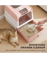 Ruie Hooded Cat Litter Box with Drawer Front Entry and Top Exit