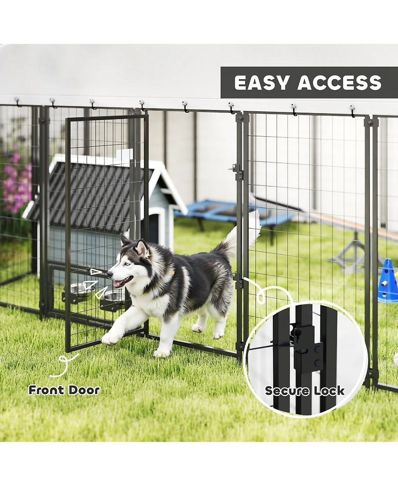 Ruie Outdoor Dog Kennel Run with Rotating Bowls and Waterproof Cover