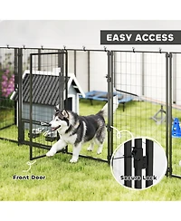 Ruie Outdoor Dog Kennel Run with Rotating Bowls and Waterproof Cover