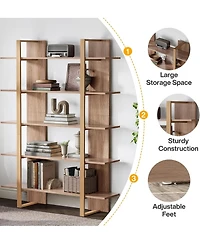 Tribesigns 5-Tier 47" Bookshelf: Boho Open Display Shelving Unit for Living Room, Office, Bedroom, Metal and Wood