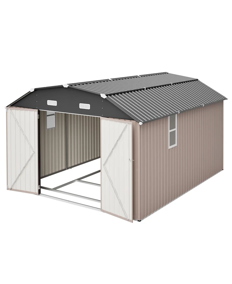 Streamdale Furniture 10' x 12' Metal Outdoor Storage Shed with Floor Frame Kit Tool Shed Heavy Duty
