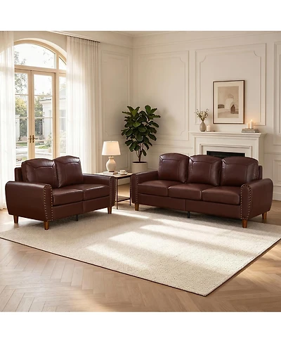 Streamdale Furniture 2-Piece Faux Leather Sofa Set with Rolled Arms