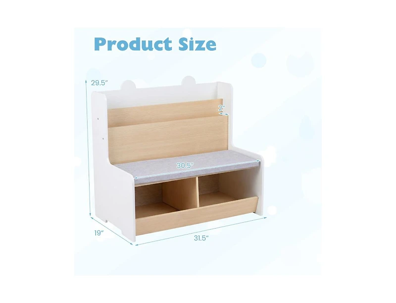 Slickblue Children's Reading Nook Bench with Bookshelf and Cubbies