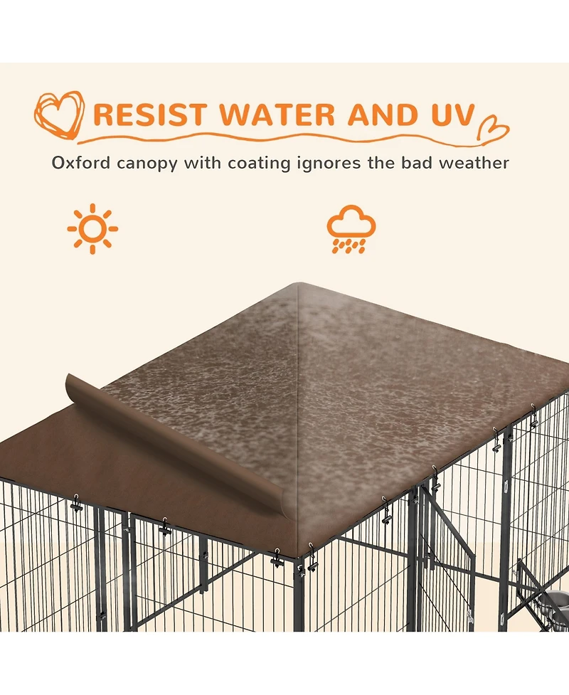 Ruie Outdoor Dog Kennel Playpen with Canopy and Rotating Bowl