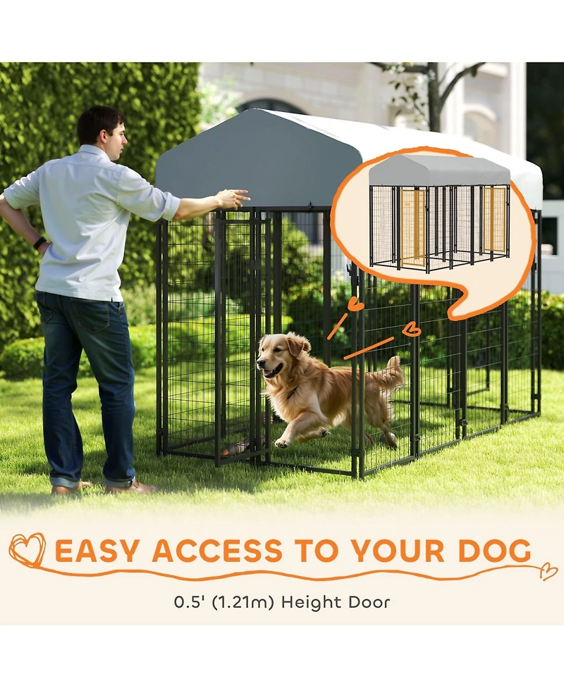 Ruie Two Room Outdoor Dog Kennel with Water Resistant Sun Proof Cover