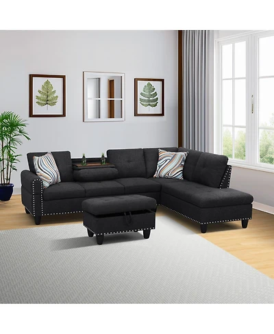 Streamdale Furniture L shape Sectional Sofa Chair with cup holder