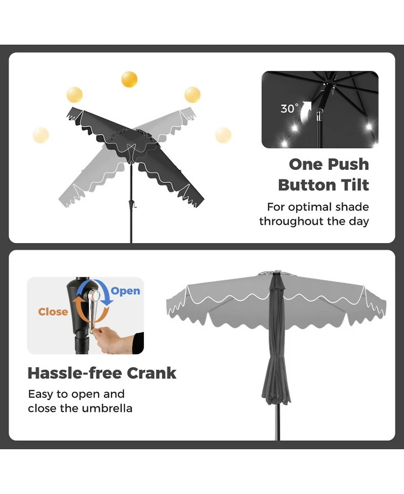 Sugift 10 Feet Patio Umbrella with Solar Led Lights and Weighted Base