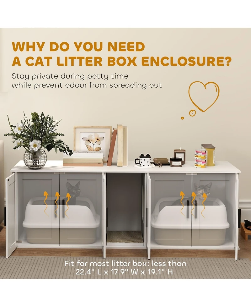 Ruie Double Room Cat Litter Box Enclosure with Scratching Mat