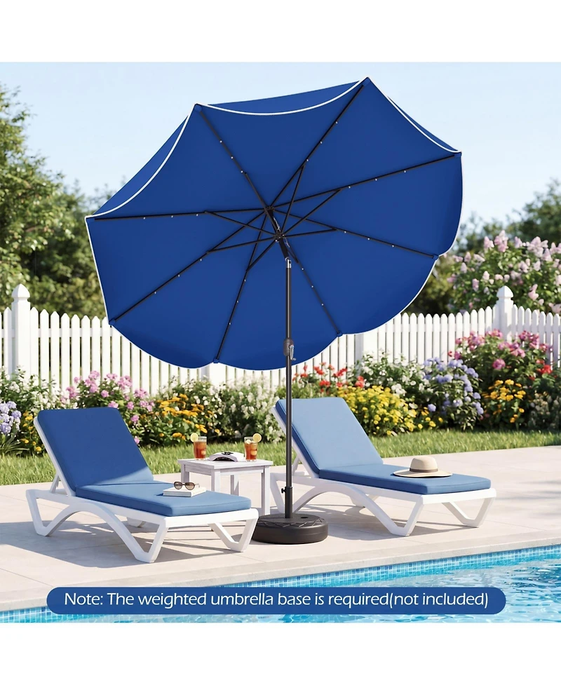 Sugift Scalloped Solar Market Patio Umbrella with 24 Led Lights and Push Tilt