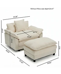 Clihome 44.5 Inch Modern Chenille Accent Chair with Ottoman, Single Upholstered Reading Armchair