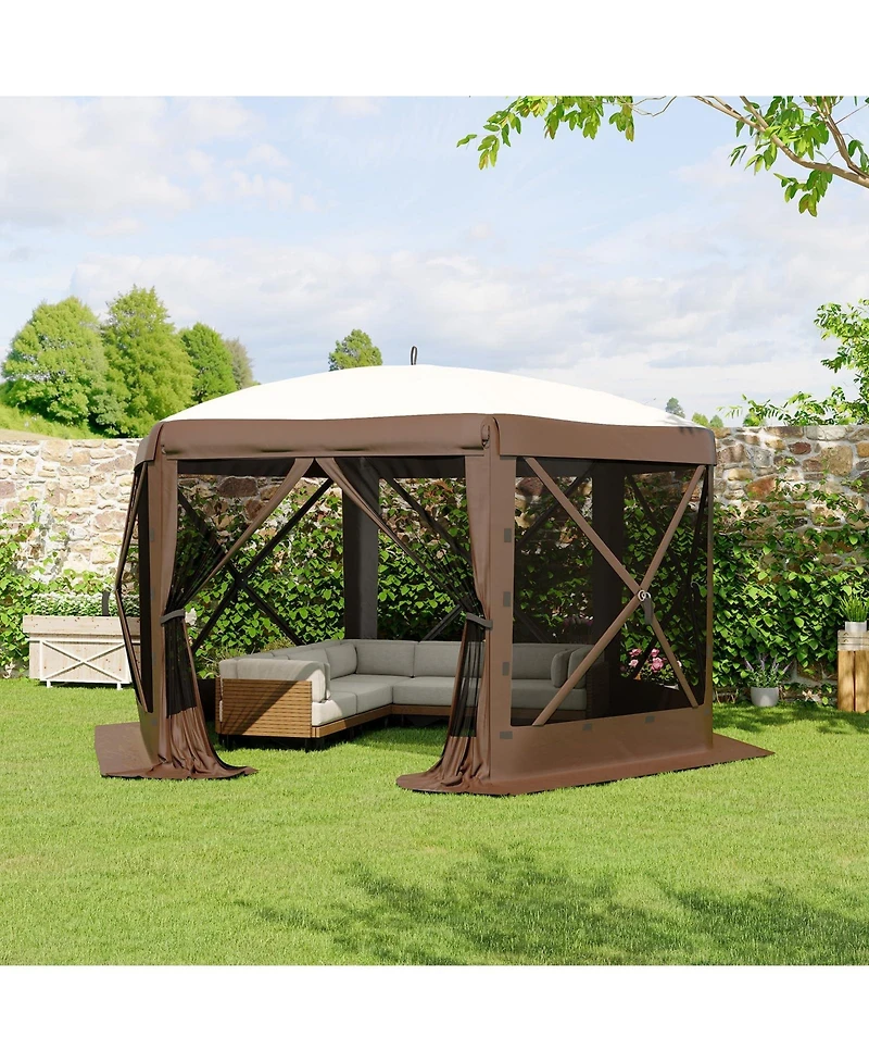 homfan 11.5x11.5Feet 6-Sided Pop-Up Gazebo, One-Push Setup, Mesh Panels and Removable Wind Cloths, Upf 50+ Outdoor Canopy for Patio, Camping, Events