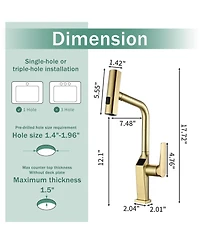 Busdays Brushed Motion Sensor Kitchen Faucet Touchless Led Display Pull Out Sprayer 3 Functions 360 Degree Swivel